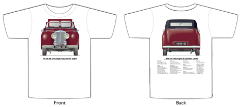 Triumph Roadster 2000 1946-49 T-shirt Front & Back